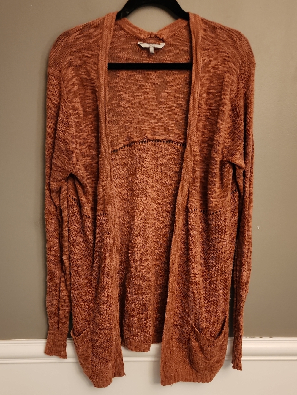 BKE Open-Front Rust Knit Cardigan Sweater